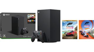 Xbox Series X — Forza Horizon 5 Bundle with all content laid out.