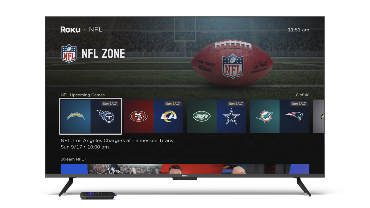 Roku&#039;s NFL Zone on a TV screen