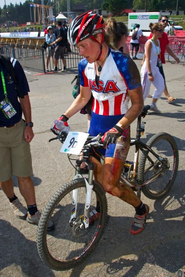 Katie Compton (United States) after the finish of the team relay.