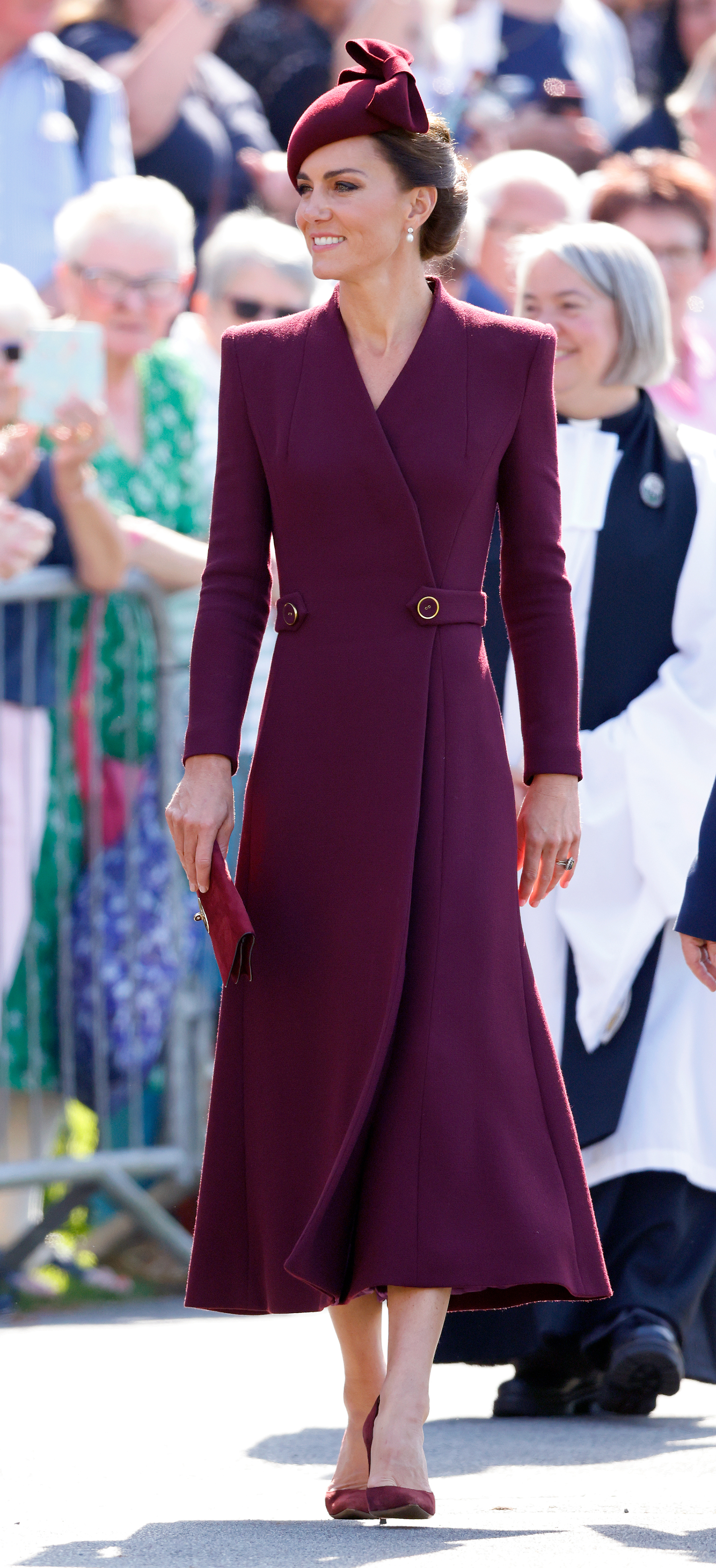 ST DAVIDS, UNITED KINGDOM - SEPTEMBER 08: (EMBARGOED FOR PUBLICATION IN UK NEWSPAPERS UNTIL 24 HOURS AFTER CREATE DATE AND TIME) Catherine, Princess of Wales attends a service to commemorate the life of Her Late Majesty Queen Elizabeth II at St Davids Cathedral on September 8, 2023 in St Davids, Wales. Queen Elizabeth II passed away at her Balmoral Castle, her private Scottish residence, on September 8th 2022. This brought to an end her 70-year reign, the longest of a British monarch. Her funeral was held at Westminster Abbey on 19 September and she is buried in St George&#039;s Chapel at Windsor Castle. (Photo by Max Mumby/Indigo/Getty Images)