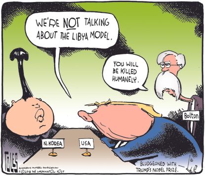 Political cartoon US Trump North Korea nuclear summit Libya John Bolton