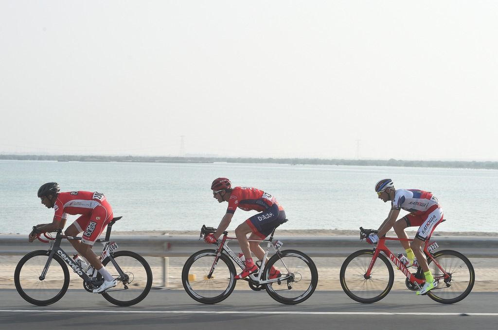 Will Clarke (Drapac) in the middle of a three man breakaway