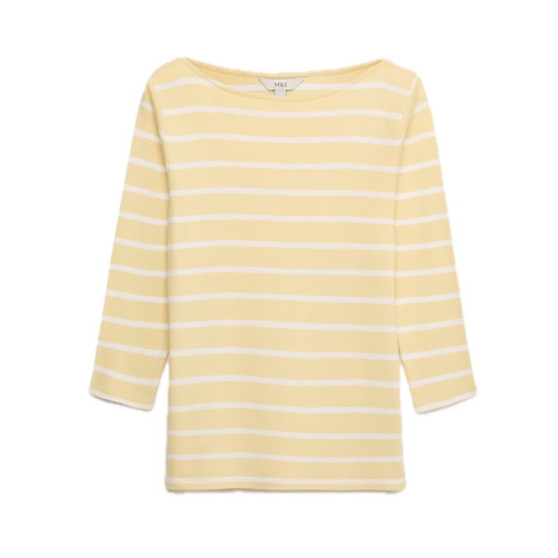 M&amp;amp;S, Pure Cotton Striped Slash Neck Slim Fit Top