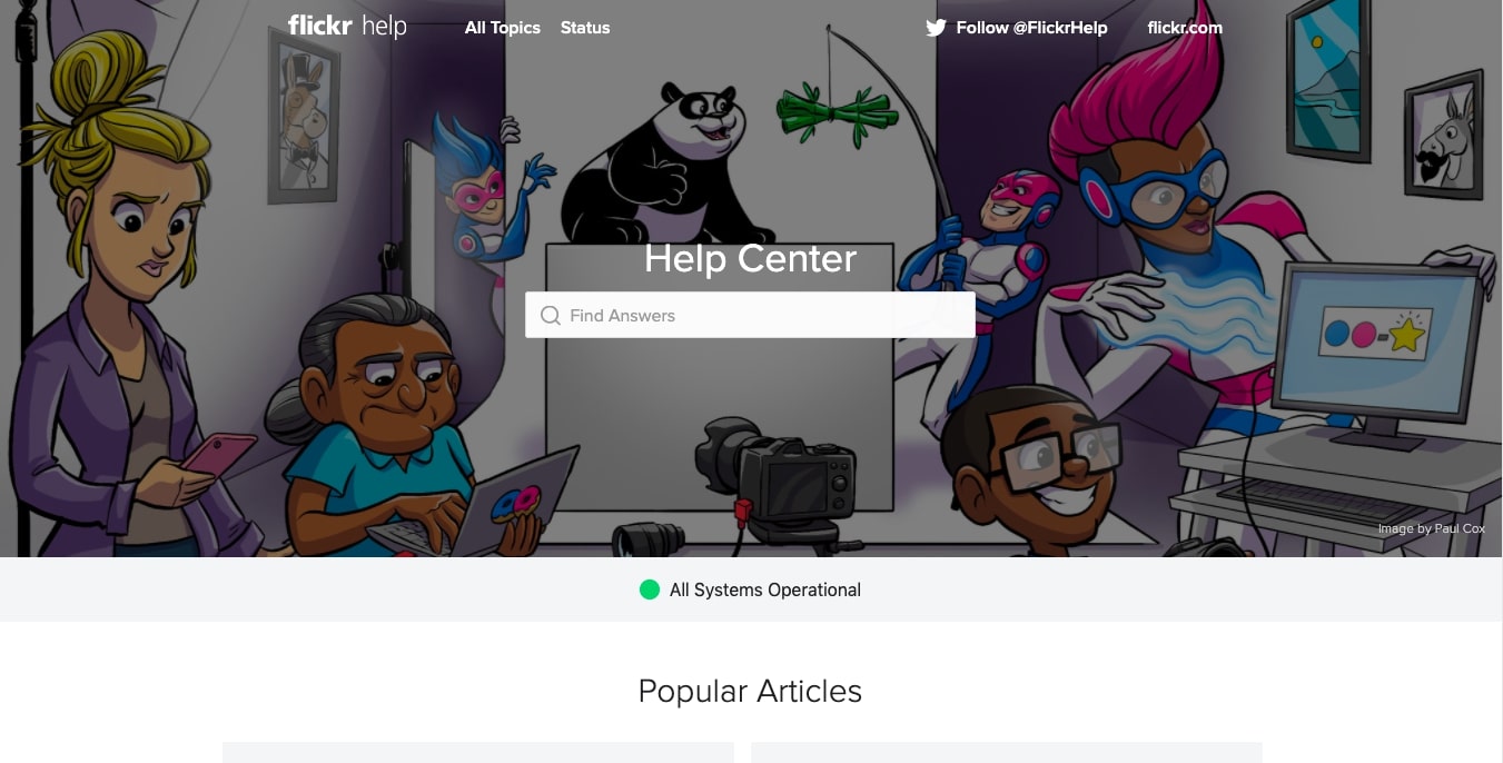 Flickr's online Help Center homepage