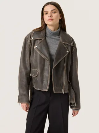 Soaked in Luxury Fiorella Leather Jacket, Brown