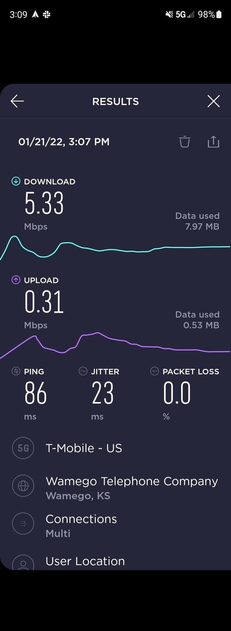 Galaxy Z Fold 3 T-Mobile Speedtest Screenshot