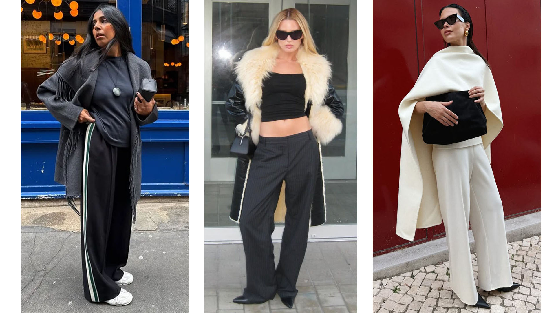 Woman in a faux-fur coat and low-rise pants