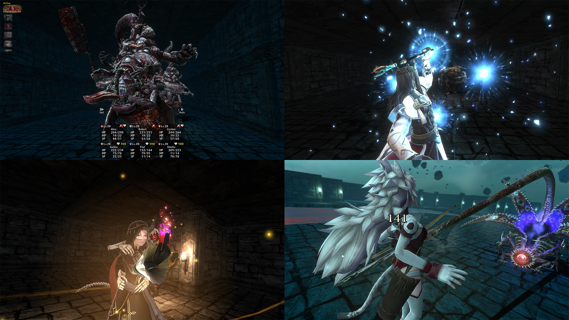 A selection of four screenshots from Wizardry Variants Daphne