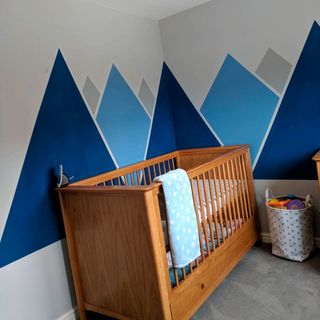 mountain wall mural in nursery room