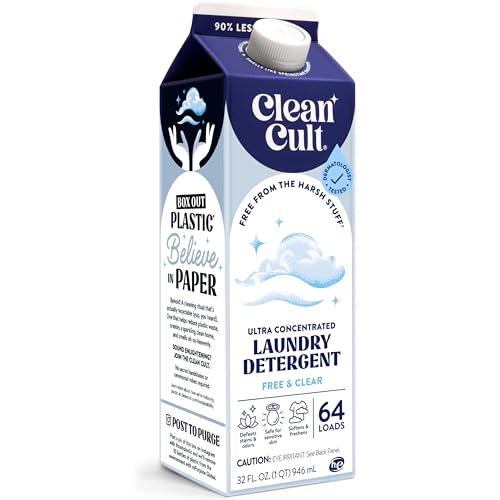 Ultra Concentrated Liquid Laundry Detergent Soap, 64 Loads (32 Oz), 90% Less Plastic, No Harsh Chemicals, Free &amp;amp; Clear, Defeats Stains &amp;amp; Odors, Eco-Friendly, He/standard Compatible