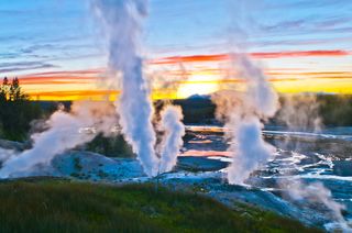 Norris Geyser Basin at sunset