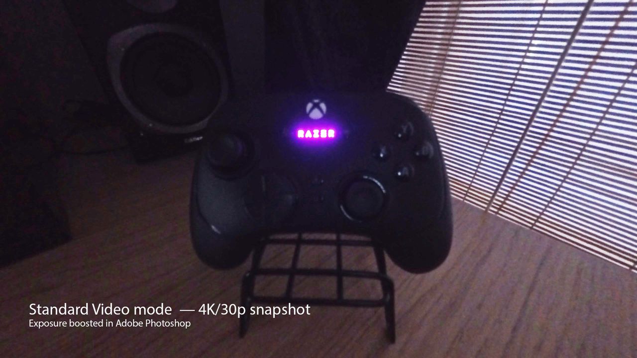 A photo of a Razer controller taken on the Insta360 Ace Pro 2 in low light