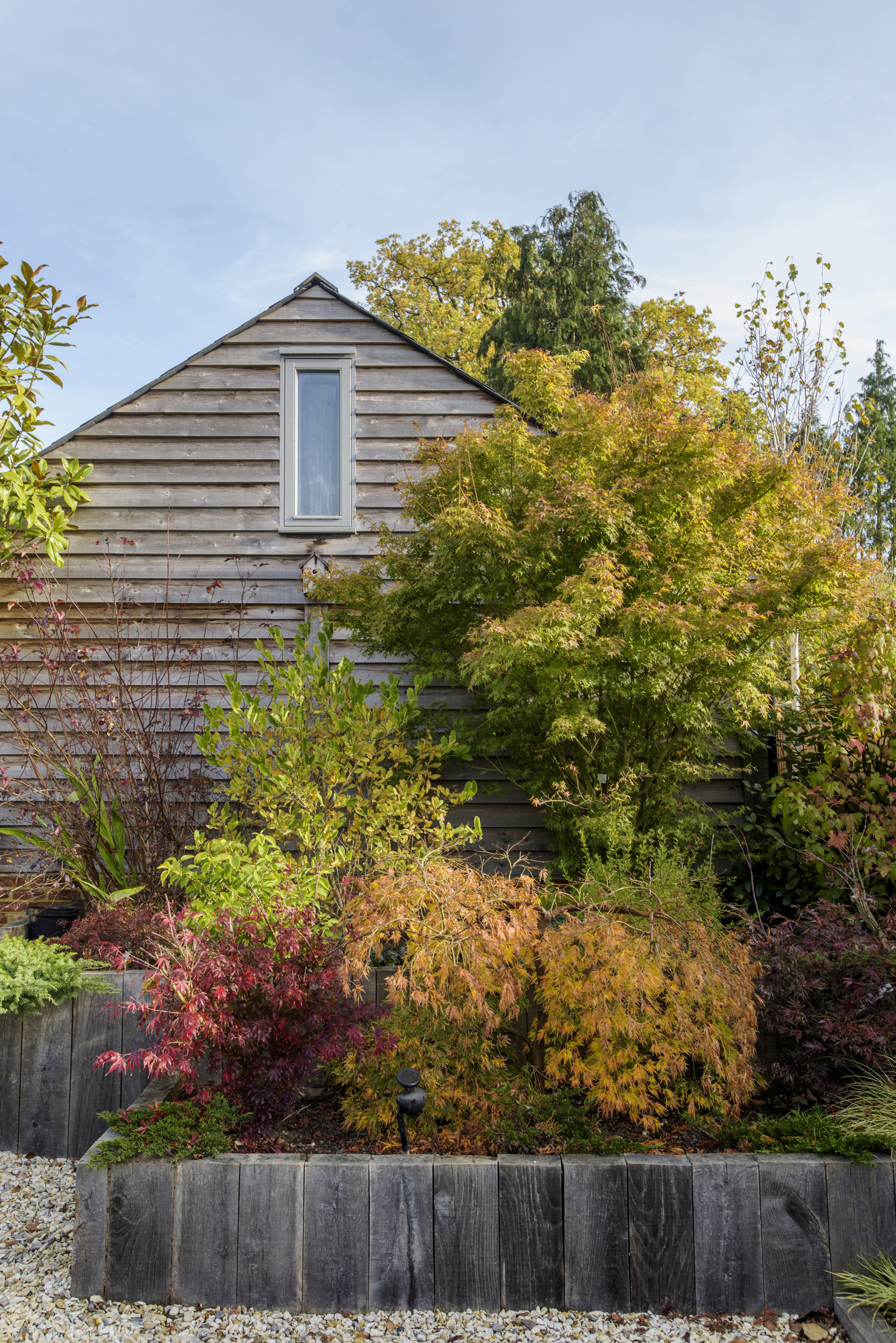 raised flowerbeds in a pretty garden