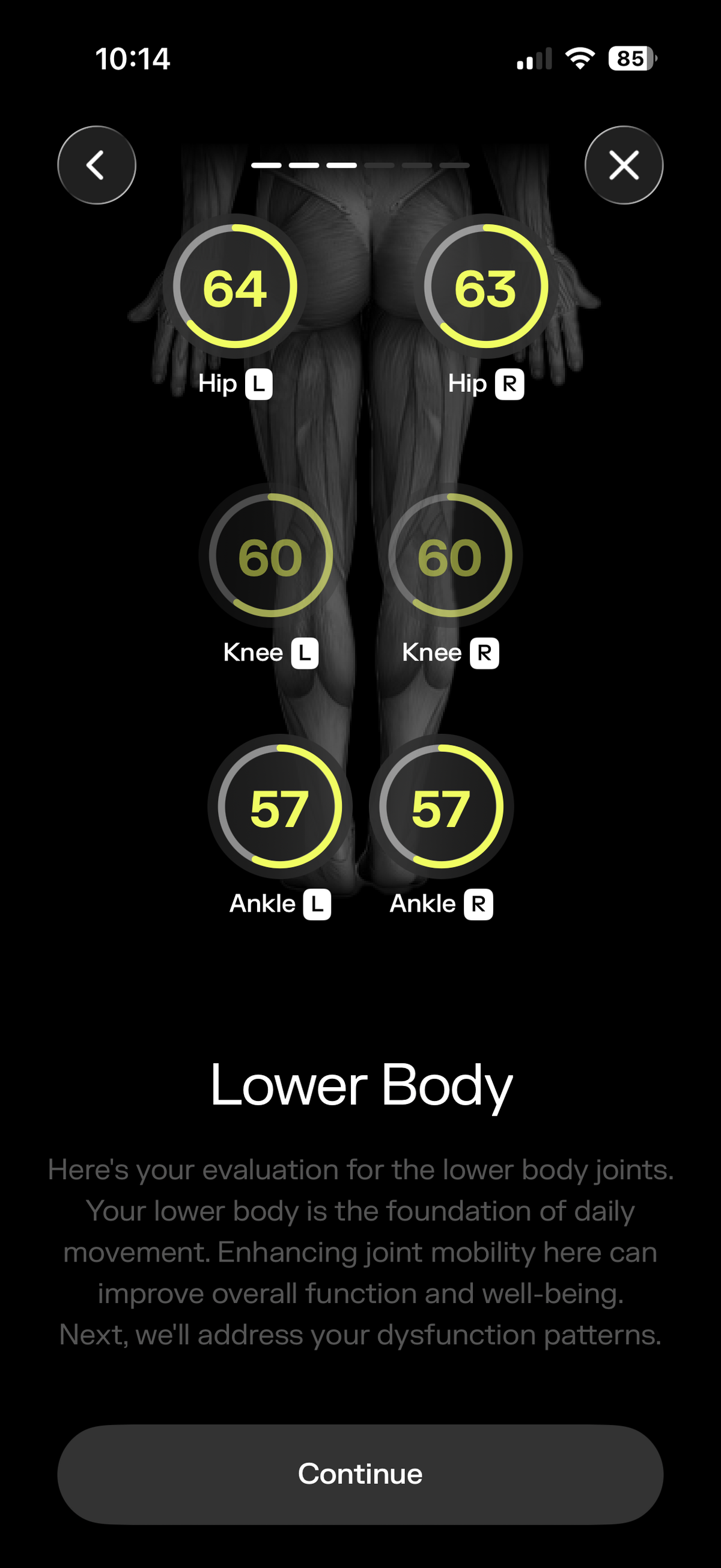 Pliability app mobility test results in-app