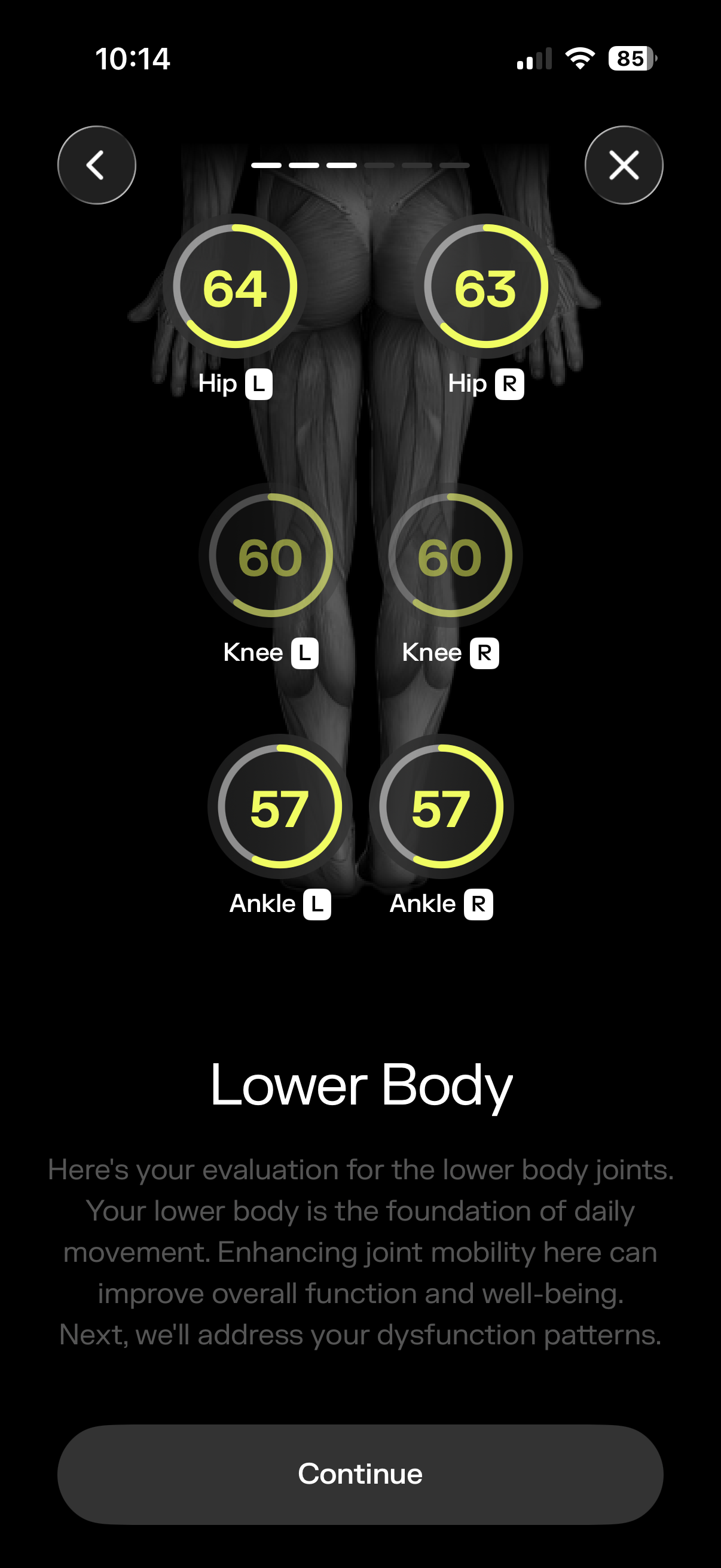 Pliability app mobility test results in-app