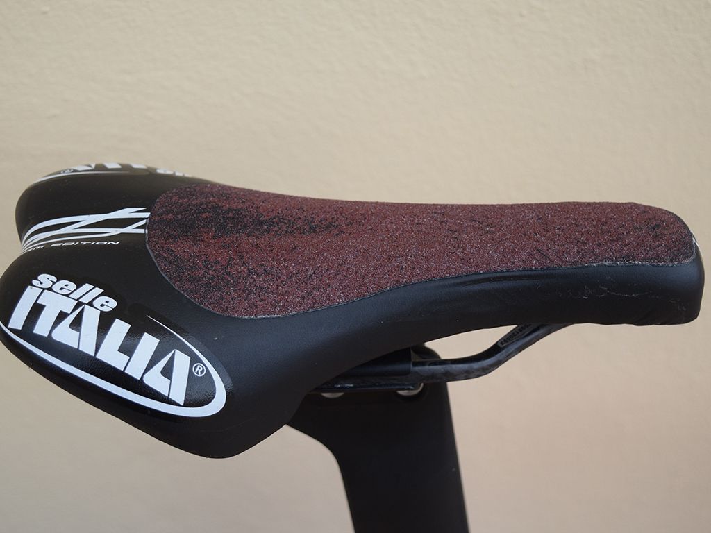Grip tape on the saddle keeps Martin in his aero and most efficient position