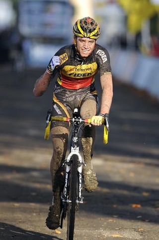 Belgian champion Vincent Baestaens (Telenet Fidea) happy for his teammate's win.