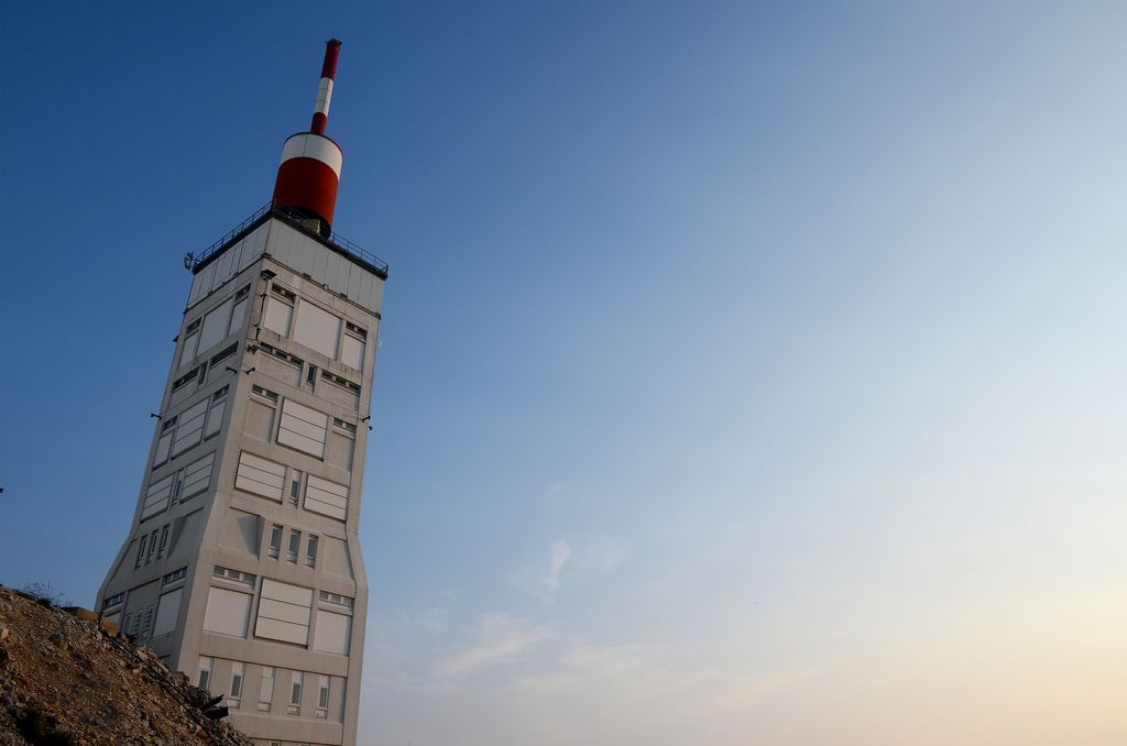 The telecommunications mast which stands atop the Mont Ventoux