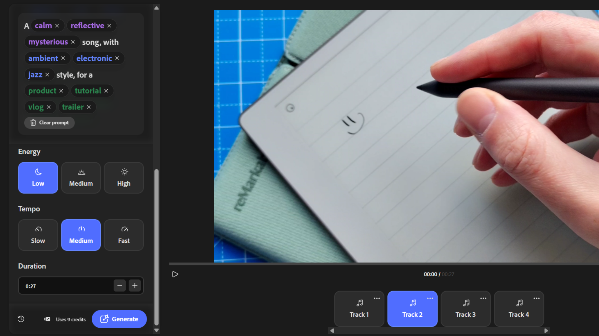 Testing the Generate Music AI tool in Adobe Firefly