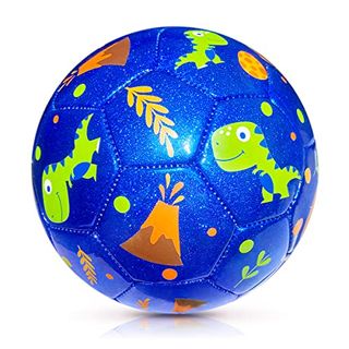 Inpodak Kids Football Size 3, Dinosaur Football, Toddler Mini Cartoon Football With Pump, Garden Gift for Boys Girls 1 2 3 4 5 Years Old Glitter Blue