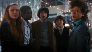 Max, Lucas, Mike, Will, and Dustin in Stranger Things season 2
