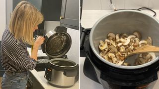 Jessica Carter testing the Ninja Foodi 11-IN-1 Smartlid Multi-cooker for our review