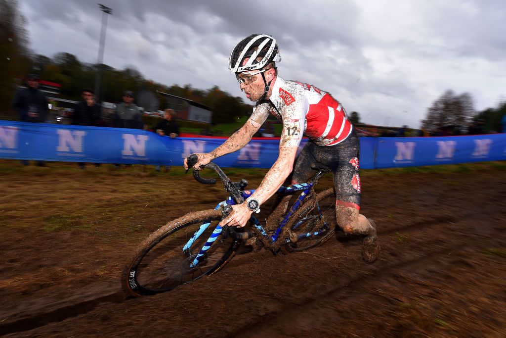 OVERIJSE BELGIUM OCTOBER 31 Eli Iserbyt of Belgium and Team Pauwels Sauzen Bingoal competes during the 62nd Druivencross Overijse UCI CycloCross Worldcup 2021 Mens Elite DruivencrossOverijse CXWorldCup UCIcyclocrossWC on October 31 2021 in Overijse Belgium Photo by Luc ClaessenGetty Images