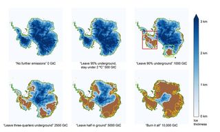 Here's how Antarctic ice would be affected by different carbon dioxide emissions scenarios. (GtC stands for gigatons of carbon)