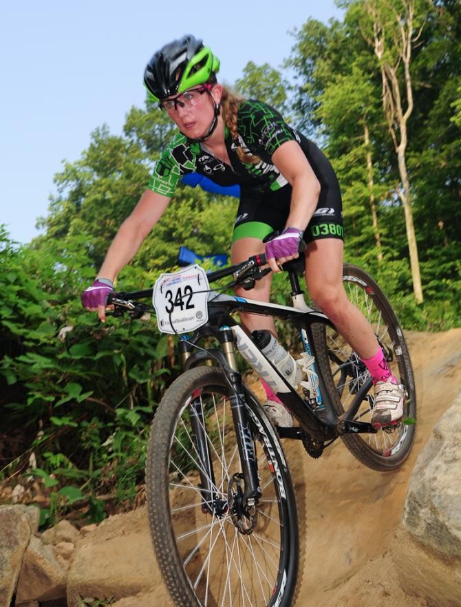 Ellen Noble (Trek) riding in fourth place on lap two
