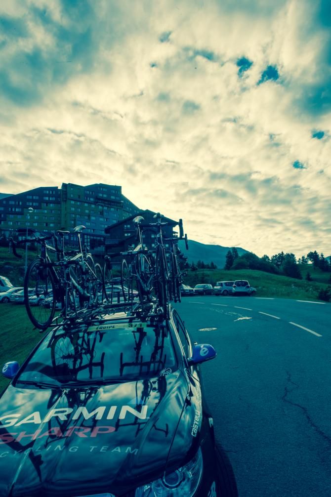 The clouds start to build as the team soigneurs start to ready their vehicles for the day&rsquo;s 19th stage,