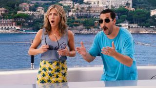 Jennifer Aniston and Adam Sandler in Murder Mystery.