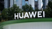 Huawei Logo as displayed on a building