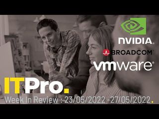 The thumbnail for IT Pro's News In Review video showing work colleagues gathered around a PC with the Nvidia, Broadcom, and VMware logos overlayed