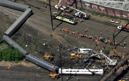 A derailed Amtrak train