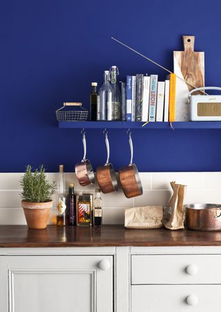 Napoleonic Blue from Annie Sloan in a kitchen with white cupboards