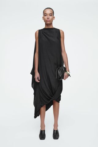 Draped Balloon Midi Dress