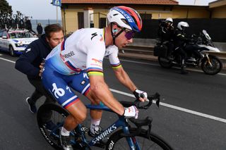 SANREMO ITALY MARCH 19 Peter Sagan of Slovakia and Team Total Energies suffers a mechanical problem during the 113th MilanoSanremo 2022 a 293km one day race from Milano to Sanremo MilanoSanremo on March 19 2022 in Sanremo Italy Photo by Tim de WaeleGetty Images