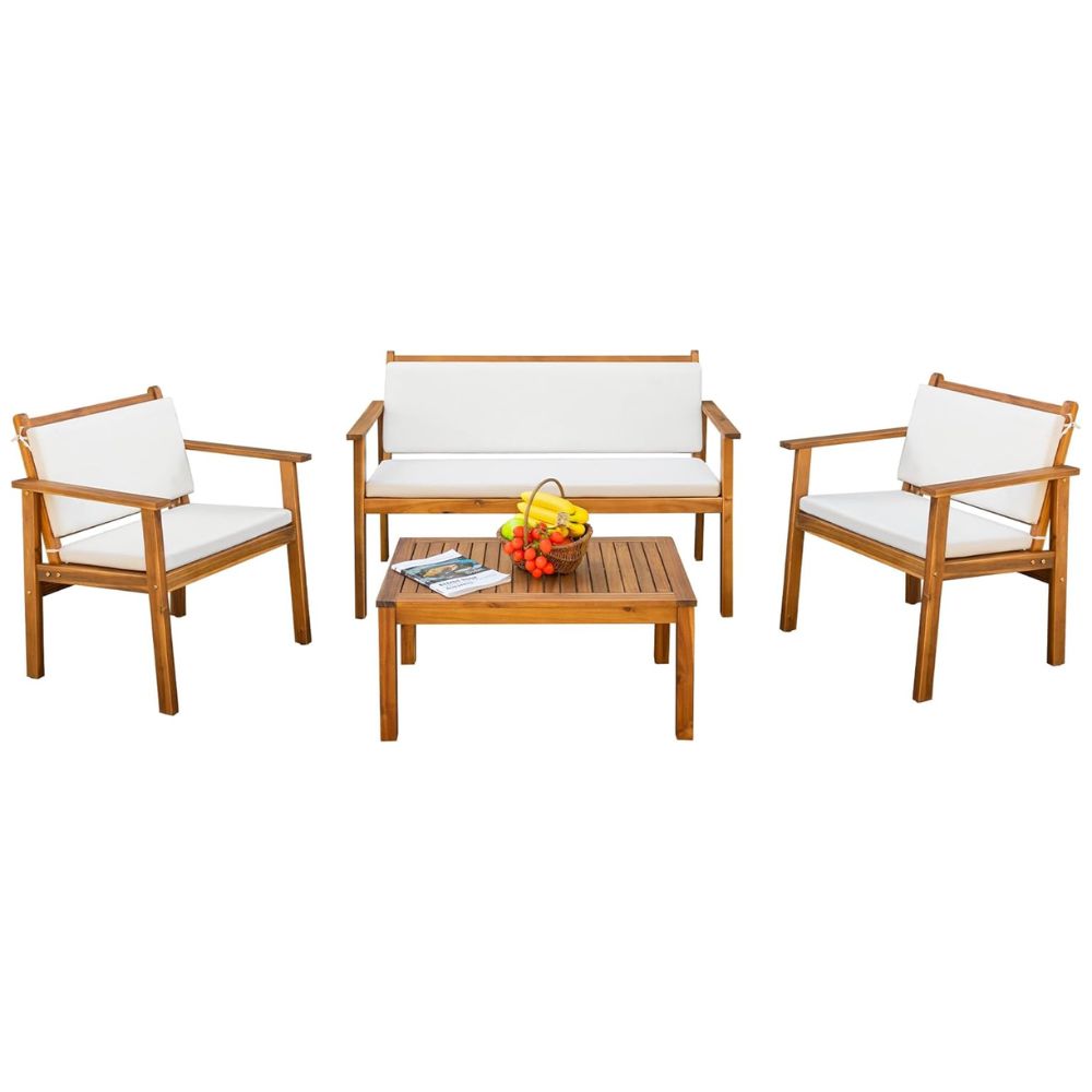 Devoko Patio Furniture 4 Piece Acacia Conversation Set