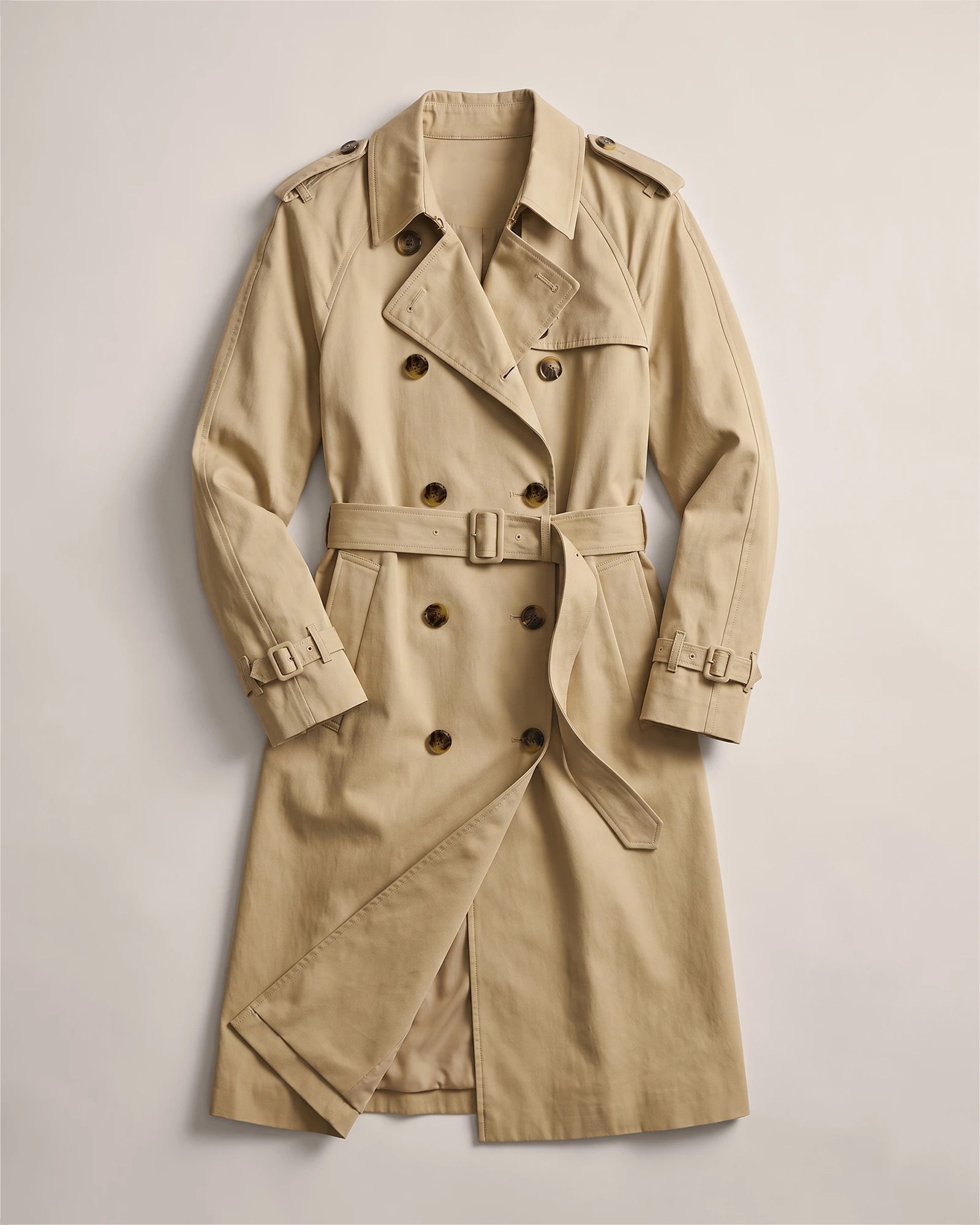 Comfort Stretch Long Trench Coat in Light Khaki