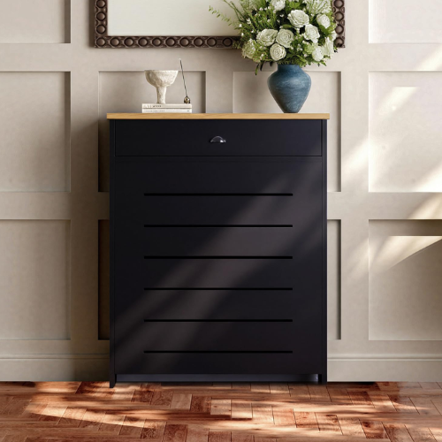 Duratherm&amp;reg; Radiator Cover Black Painted Mdf Cabinet Horizontal Slat Storage Drawers &amp;amp; Shelf, Radiator Cabinets for Office Hallway Living Room Bedroom, Small (h: 96cm / W: 78cm / D: 19cm)