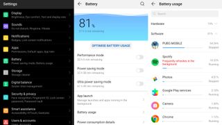 Darkened interface mode, the battery interface, and a battery use guide. Image credit: TechRadar