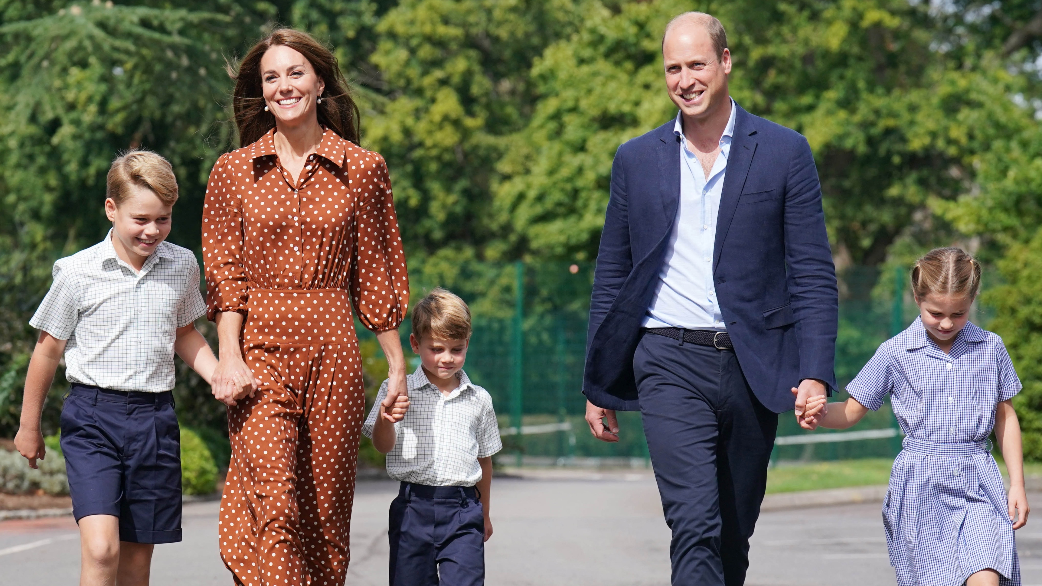 The Wales family walk hand-in-hand as they arrive at Lambrook School 2022