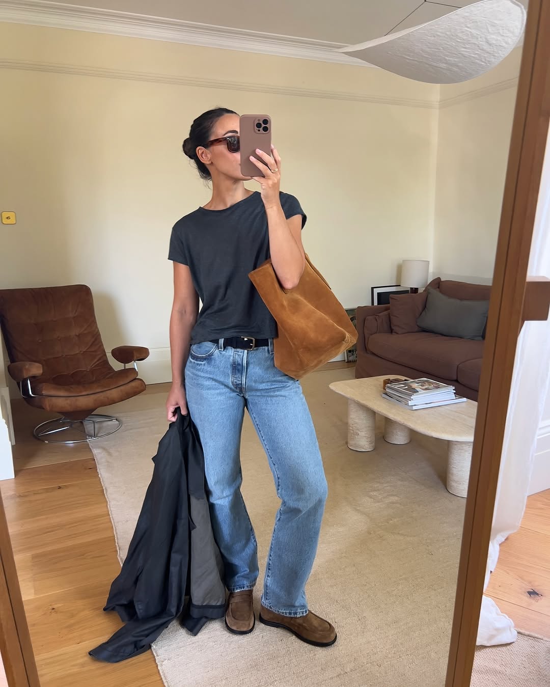 woman wearing brown loafer trend