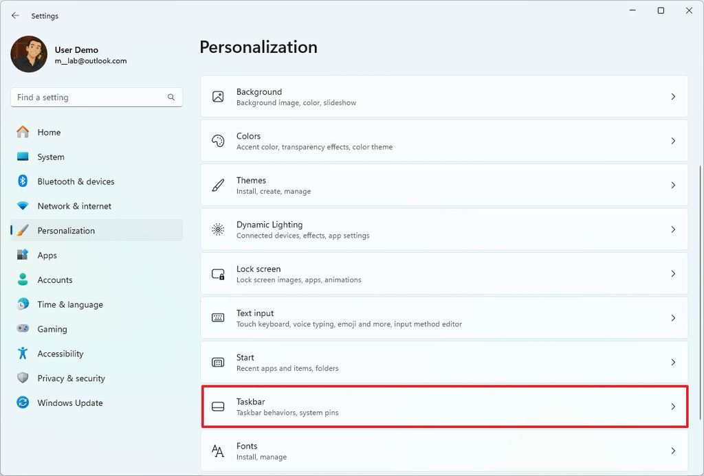 Windows 11 Taskbar settings