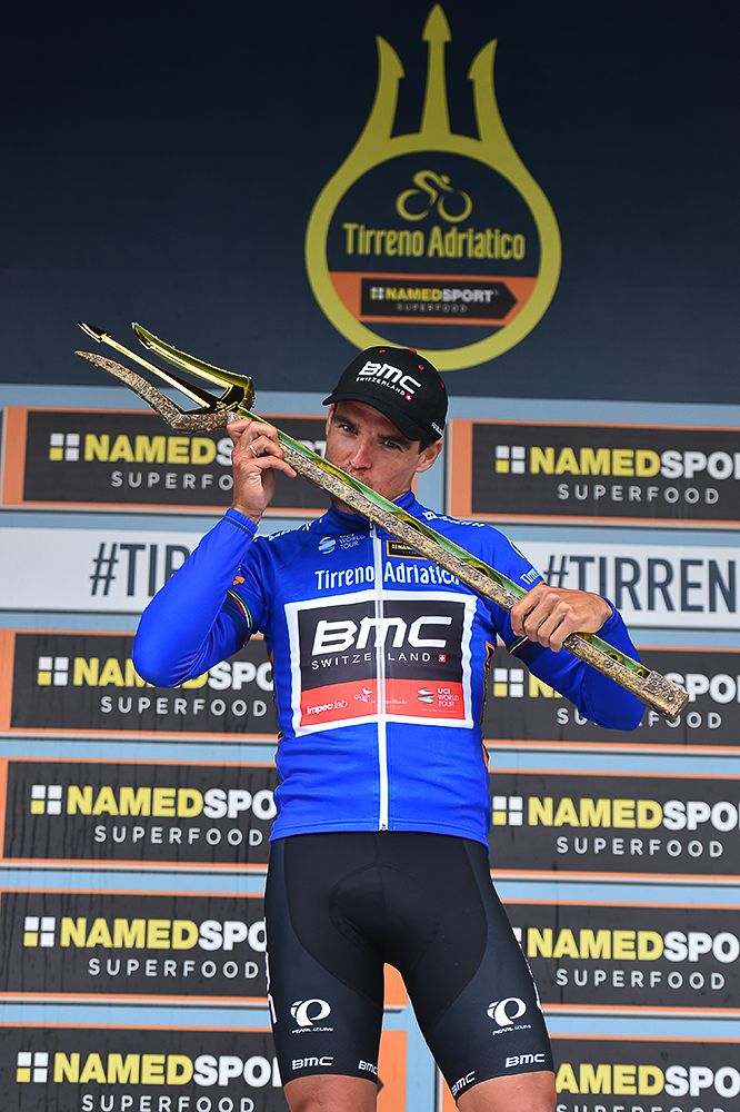 Greg van Avermaet with the Tirreno-Adriatico winner's trident