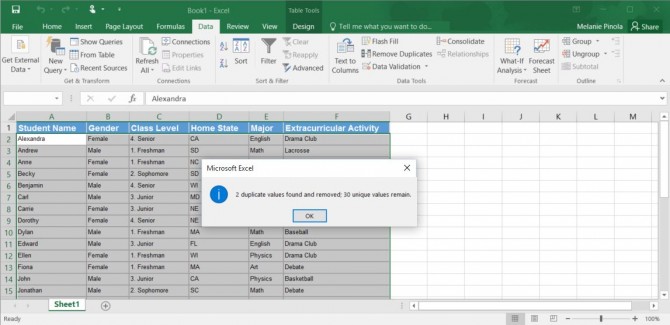 excel remove duplicates done