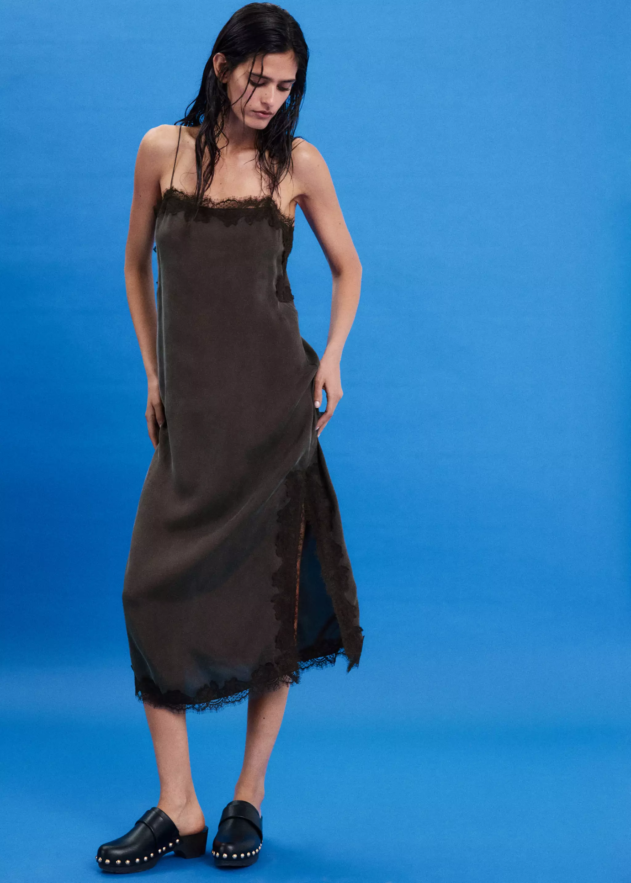 Lace Slip Dress With Side Slit - Women | Mango Usa
