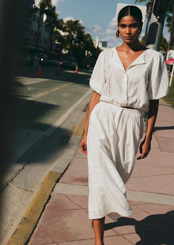 Nicole Skirt - Ecru Hankie Solid Embroidery - Organic Cotton - Organic Textile - S&amp;eacute;zane