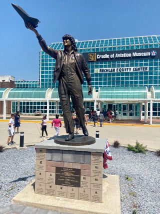 "The First American Woman in Space" monument as seen on June 17, 2022, outside of the Cradle of Aviation Museum in Garden City, New York.