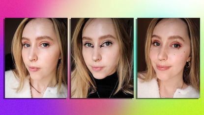 Naomi Jamieson pictured with three different Euphoria beauty make up looks